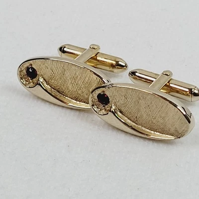 Gemelos Swank vintage para hombre tono dorado ovalados diamantes de imitación rojos Foto 1 de 4
