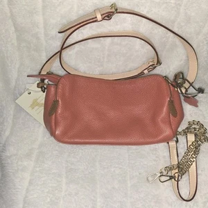 Valentina Convertible Crossbody Bag Pebbled Burnt Orange Brown Gold Italy NWT - Picture 1 of 7