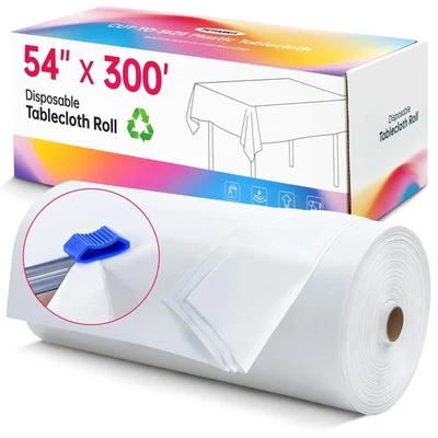 Plastic Table Cloth Disposable, 54In X 300Feet White Table Cover Roll, Dispos... - Image 1 of 4
