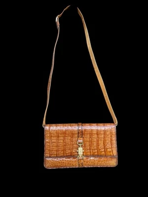 Sac à main vers 1970 Véritable crocodile et cuir Vintage Marque Luxe EMY France - Photo 1/4