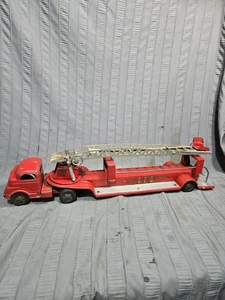 Structo Hook & Ladder Fire SFD Feuerwehrauto, Pressstahl Verlängerungsleiter 1950’s - Bild 1 von 17