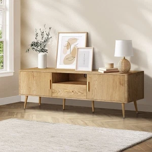 Oikiture TV Cabinet Entertainment Unit Stand 160cm Storage Drawer Shelf Natural - Picture 1 of 10
