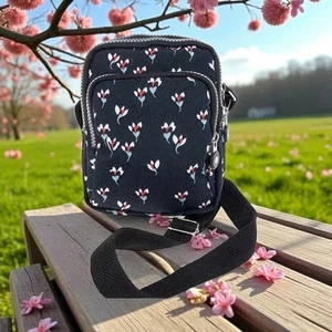 Navy Lightweight Nylon Travel 3 Sectioned Patterned Crossbody Phone Bag 329766 - Picture 1 of 8