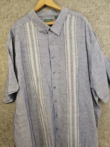 CUBAVERA Shirt Men's 4XL Linen Blend Bowling Camp Blue Stripe Button Up NEW - Picture 1 of 9