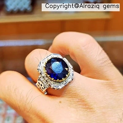 原装锡兰蓝色蓝宝石纯银戒指 罕见 Neelam 石戒指 — 第 1/4 张图片