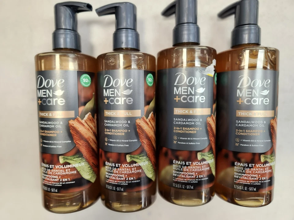 Dove Men Care Shampoo Conditioner Sandalwood & Cardamom Oil 17.5 oz (4 PACK)