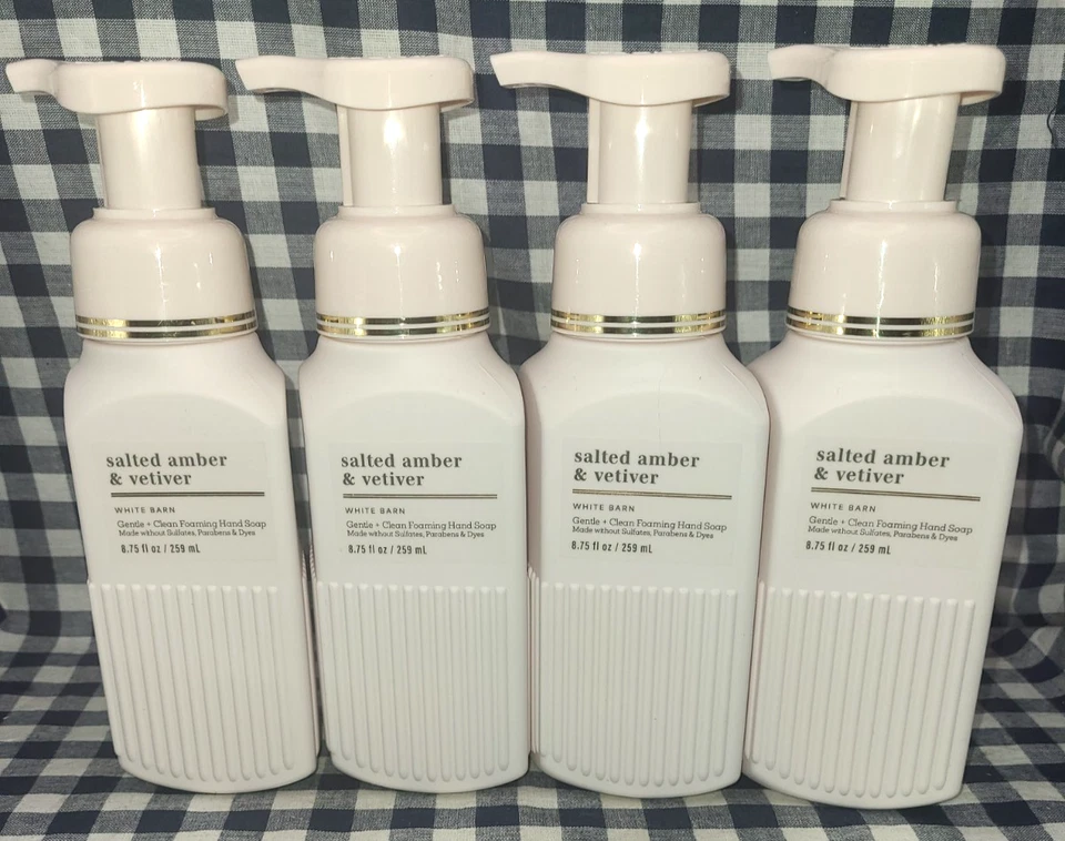 Paquete de 4 NUEVO Jabón de Manos Espumoso Ámbar y Vetiver Salado 8.75 OZ Baño y Cuerpo Funciona Foto 1 de 1