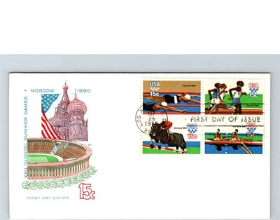 S06-4720, OLYMPIC GAMES, MOSCOW 1980, SE-TENANT BLOCK, HOUSE OF FARNAM, FDC - Image 1 of 2