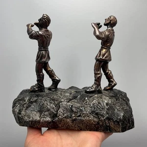 Vintage Sterling Silver 925 Figure Statue Two Winemakers on Stone Base Marked - Picture 1 of 8