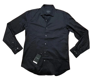 NUEVO CON ETIQUETAS Camisa Bugatchi Para Hombre Texturizada Con Botones Geométrica Negra 17.5 36/37 - Imagen 1 de 3