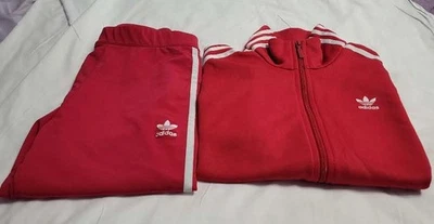 Adidas Original Women's Tracksuit Pink/White Trefoil Jacket (S) and Pants (M) - Image 1 of 4