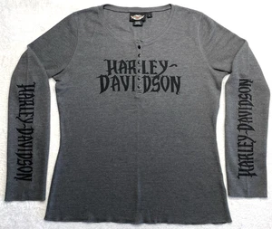 Camisa térmica Henley de manga larga gris oscuro para mujer Harley Davidson talla L grande - Imagen 1 de 17