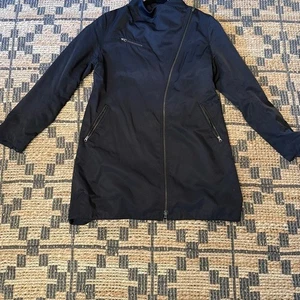 Eileen Fisher asymmetrical zipper long Black Jacket size medium - Picture 1 of 8