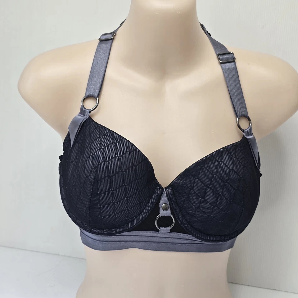 Honey Birdette Size 14C  Black Grey  Harness Push Up  Bra Lacey Sexy Lingerie - image 1 of 4