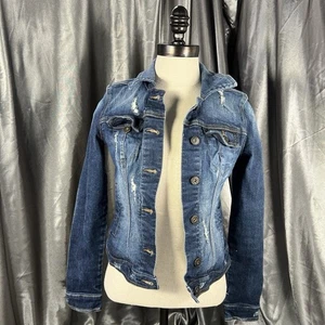 G By Guess Cropped Stretch Denim Jeansjacke Gr. S Löcher Button Down Taschen - Bild 1 von 10