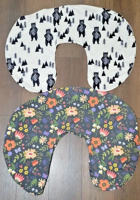 2 Boppy Nursing Pillow Covers (only), black & white bear and floral flowers  - Image 1 of 2