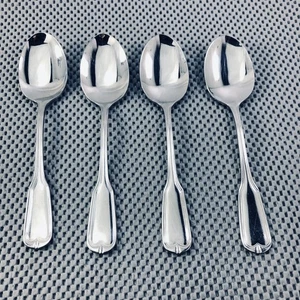 Wallace 18 10 CONTINENTAL FIDDLE Pattern Soup Spoons Glossy  Stainless - 4 Lot - Picture 1 of 4