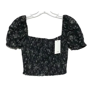 Wilfred Smocked Floral Crop Top Puff Sleeve Milkmaid Cottagecore Womens S NWT - Picture 1 of 10