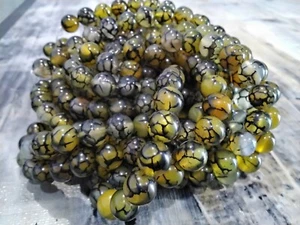 Natural Dragon Vein Agate , 8mm,  Dark Khaki, Approx 48 pce. Free postage. - Foto 1 di 4