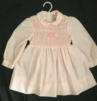  Винтажный Polly Flinders 3T розовый платье полный лиф со сборками с вышитыми цветами - Изображение 1 из 4