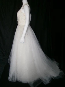 Anne Barge Wedding Dress Tulle Ball Gown 10 Beaded V Neck - Picture 1 of 13