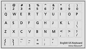 ENGLISH US KEYBOARD STICKER KEY LABEL LAPTOP GRAY BACKGROUND NON TRANSPARENT - Picture 1 of 4