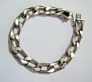 Vintage 40s French Charles Murat Bracelet Large Long Curb Link White Gold Plated - Picture 1 of 3