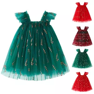 Toddler Christmas Tutu Dress Baby Girl Sleeveless Layered Tulle Dress Little - Picture 1 of 21