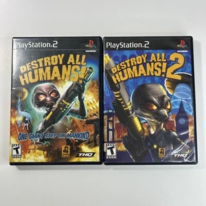 Destroy All Humans 1 and 2 (Sony PlayStation 2, 2005) PS2 Complete CIB Lot Set - Picture 1 of 16