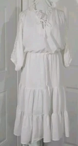 Vtg 60s 70s Montgomery Ward Dress long Cream Lace see measurements for true size - Picture 1 of 9