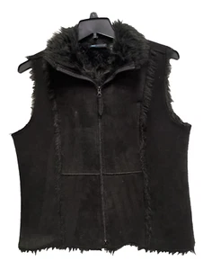 Relativity Womens Faux Suede Vest Size XL Black Faux Fur Lined Zip Front Grunge - Picture 1 of 7