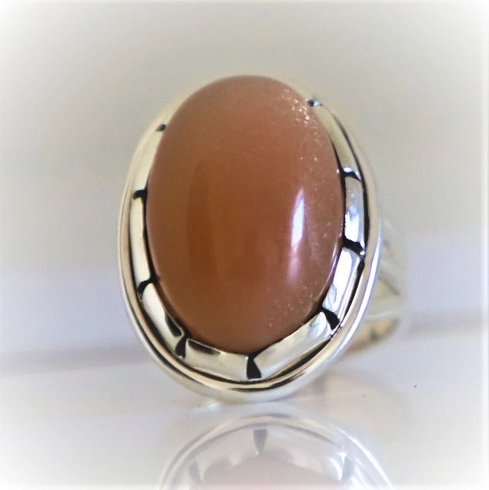 ANEL DE JOIAS DE PRATA ESTERLINA MACIÇA 925 PEDRA PRECIOSA NATURAL PEDRA DA LUA PÊSSEGO 3 A 12 - Imagem 1 de 4