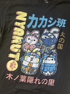 Naruto Nyaruto Cat Anime T-Shirt BLACK Size M Japanese Graphic - Picture 1 of 11