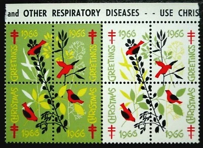 EE. UU., 1966 Birds Christmas Seal Block, Perf 12 1/2 4S, WX225, Impresora E, MNH Foto 1 de 3