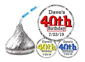 40th BIRTHDAY PARTY FAVORS CHOCOLATE CANDY KISS LABELS - Picture 1 of 1