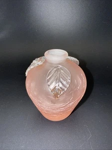 Vtg E & R Golden Crown Perfume Base Pink Frosted Crackle Glass Vase 3.5”H - Picture 1 of 8