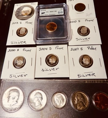 1964 US special mint set Whitman, 1974 D MS67 RD ICG, 1909 VDB , Ag dimes + More - Image 1 of 2