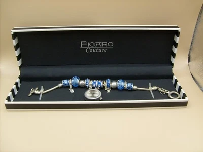 Reloj Figaro Couture Mujer 22mm Tono Plata Dije Pulsera Banda Batería Nueva 6.5" Foto 1 de 4