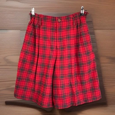 Pantalones Cortos De Colección Mezcla de Lana Rojo a Cuadros Talla 6 Bermudas Tartán Caminar Bolsillos Plisados Foto 1 de 4