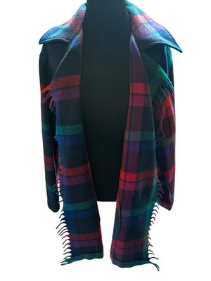 Vintage Pendleton 100% Wool Over Coat Fringe Shaw Colorful Size Large Gorgeous! - Image 1 of 4