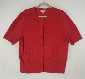 St. John Sport Damen Pullover Rot Knopfleiste Wollmischung Kurzarm Größe L - Bild 1 von 14