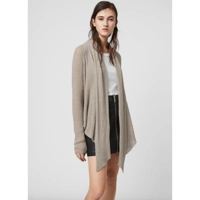 AllSaints Addie Cardigan Beige Wool-Alpaca Blend Shawl Collar Ribbed Knit S Foto 1 de 4
