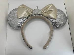 Disney Parks Minnie Mouse Ears Sequin Gold Silver With Castle  - Picture 1 of 9