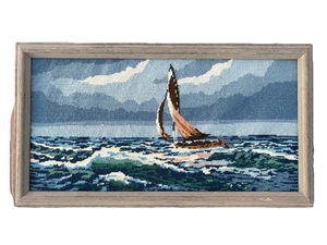 Velero retro vintage enmarcado en una tormenta barco náutico bordado a punta de aguja - Imagen 1 de 12
