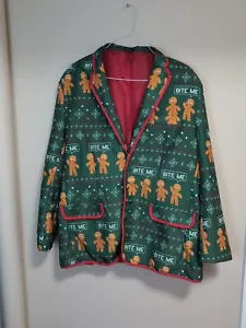Mens Ugly Christmas green Gingerbread Man suit Jacket Used Prestine Size 2XL - Picture 1 of 5