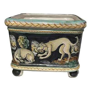 Late 20th Century Mythological Animal Pattern Square Footed Cachepot - Picture 1 of 9