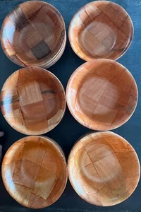 Wooden Woven Salad Bowl Woven Wood Snack Bowls 6 inch Set Of 6 - Picture 1 of 8