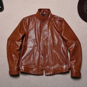 Full Grain Vegetable Tanned Goatskin Men's Highland Barley Collar Leather Jacket - Picture 1 of 19