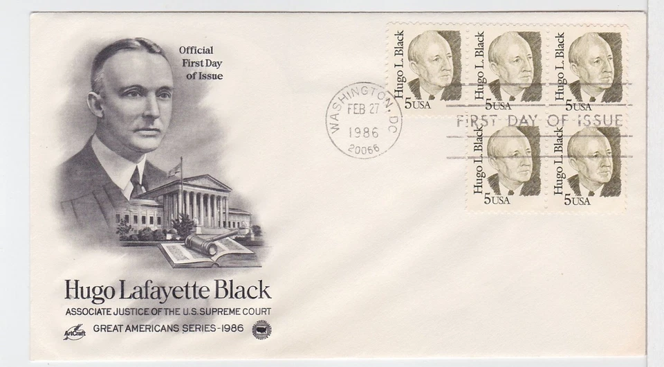 TurtlesTradingPost- Hugo Lafayette Black 1986 #2172- FDC Artcraft Variety Cachet - Image 1 of 1