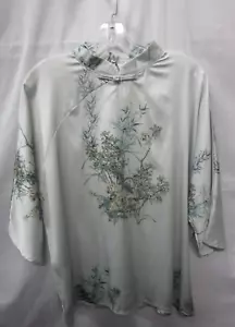 FASHION Brand ASIAN BLOUSE Top Bust 48" Pale Blue Floral Bamboo 3/4 Sleeve - Picture 1 of 5